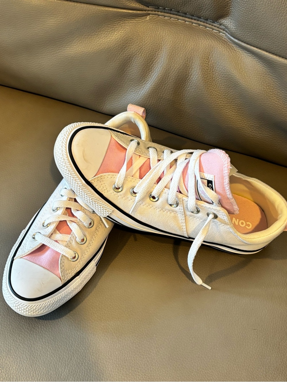 Converse Low Top Canvas Sneakers in White and Pink